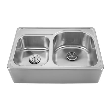 Whitehaus SS Dbl Bowl Drop-In Sink W/ A Seamless Customized Front Apron, SS WHNAPD3322